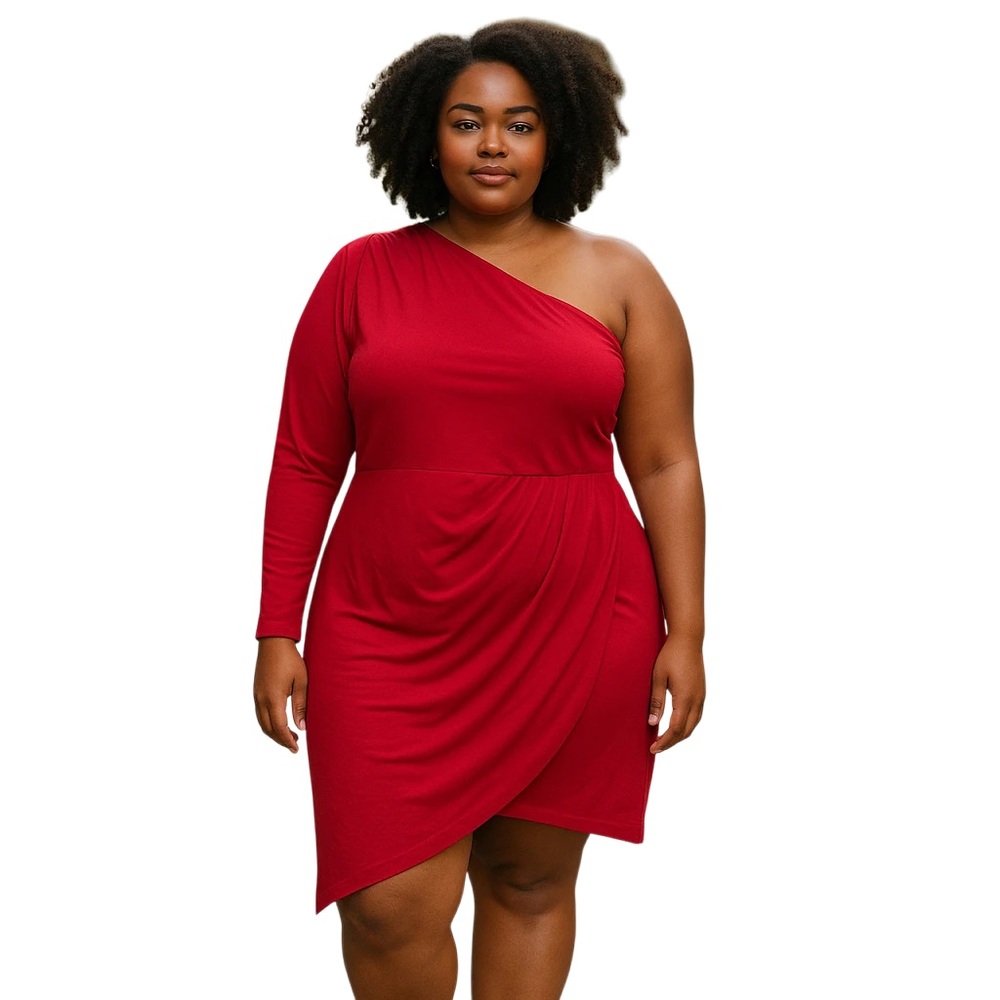 NWT Pretty Garden Womens Red One Shoulder Jersey Party Formal Cocktail Dress XL